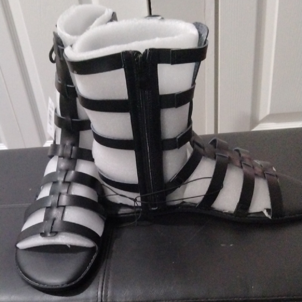 Black Gladiator Sandals with Zipper